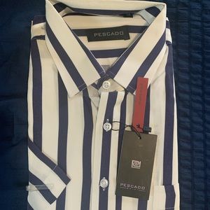White striped short sleeve shirt for men